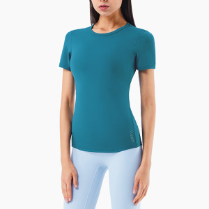 SALE-春夏 裸感高彈性 短袖上衣 Short Sleeve【湖水藍】