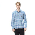 (男)【Wildland 荒野】彈性格紋內刷毛保暖襯衫-普魯士藍 0B22202-173