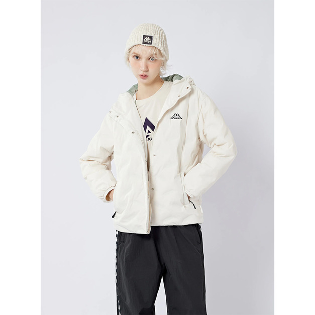 (女)【KAPPA】防潑水保暖羽絨連帽外套-米白 34272CW870