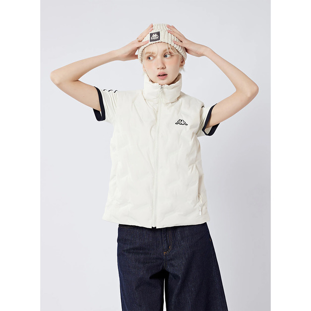 (女)【KAPPA】防潑水保暖羽絨背心-米白 34276MW870