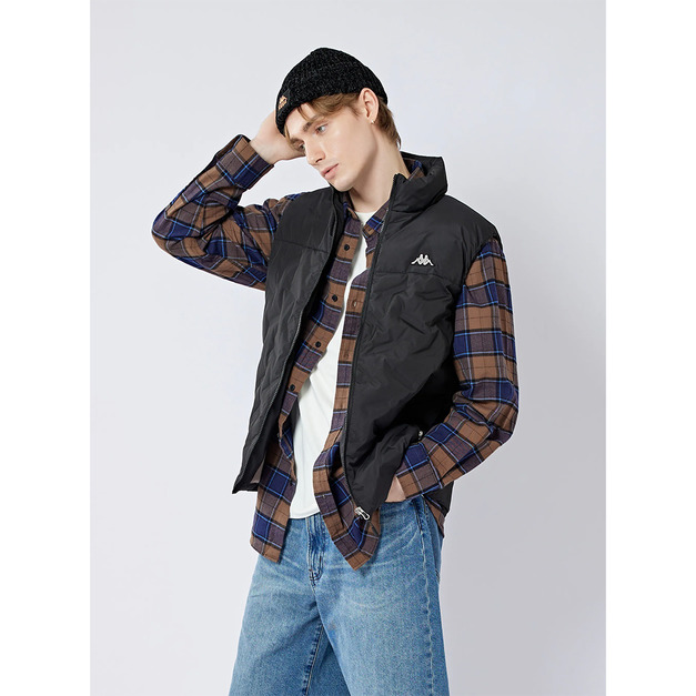 【KAPPA】中性防潑水保暖羽絨背心-黑 342451W005