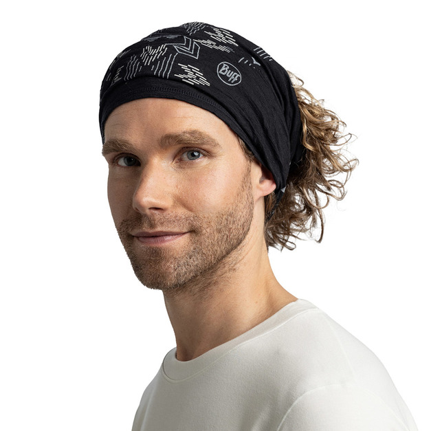 【BUFF】舒適印花 125 gsm美麗諾羊毛頭巾-菱紋黑 BF136628-999