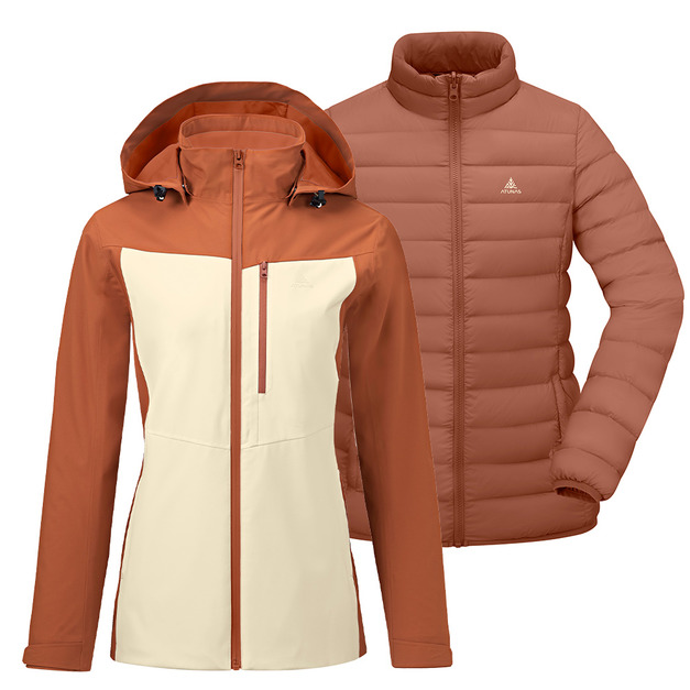 *特惠商品*(女)【歐都納ATUNAS】防水外套+保暖羽絨二件式外套-珊瑚紅米白 A1GA2534WR