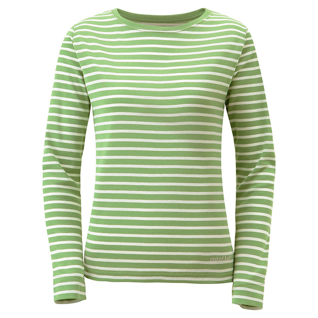 (女)【mont-bell】Wickron Striped 長袖上衣-葉綠/白 1114544LGIV