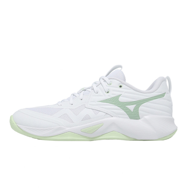 (女)【美津濃MIZUNO】Wave Momentum Pro 羽排鞋-白淺綠 V1GC254085