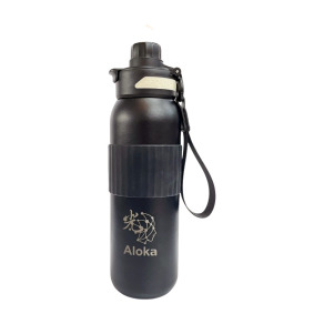 【Aloka】鈦動杯 運動保溫杯 600ml (黑)+贈黑豆茶禮盒20入
