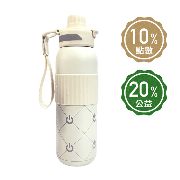 【Aloka】鈦動杯 運動保溫杯 600ml (格紋-白)+贈黑豆茶禮盒20入