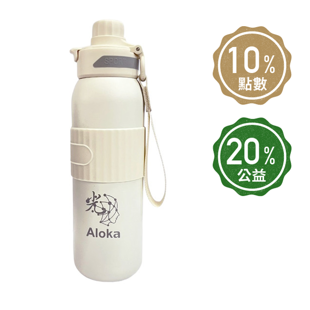 【Aloka】鈦動杯 運動保溫杯 600ml (白)+贈黑豆茶禮盒20入