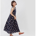 Hola雙圓印花V領口袋涼感長洋裝-深藍_1