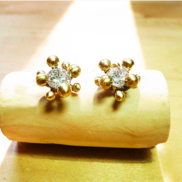 『瞬間綻放』不朽美麗抗過敏925銀針耳環 手工復古黃銅