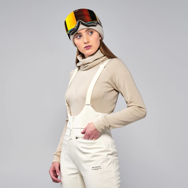 Women High Waisted BIB Pant 滑雪吊帶褲-暖白色