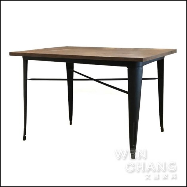 [出清] 法國工業風格 tolix 鐵 + 木 榆木 120x80.5 CM 方形餐桌 TB022