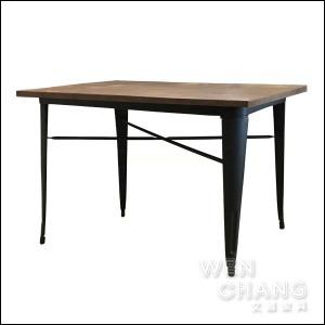 [出清] 法國工業風格 tolix 鐵 + 木 榆木 120x80.5 CM 方形餐桌 TB022