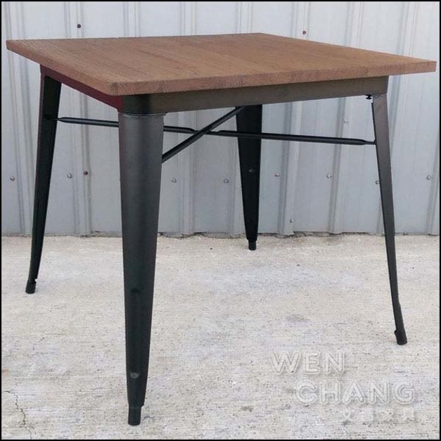 [出清] 法國工業風格 tolix 鐵 + 木 榆木 80CM 方形餐桌 TB021