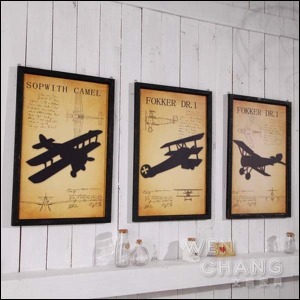 LOFT 美式鄉村工業風 復古泛黃紙剪影飛機 木板畫 掛畫 壁畫 裝飾品 海報 特價  Z035
