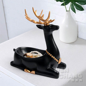 金鹿角造型收納裝飾品 坐姿版 樹脂 黑藍 Z165