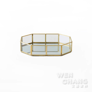 鍍金黃銅崁玻璃多邊行收納盒 Z177-B