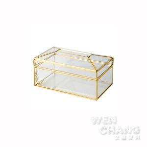 鍍金黃銅崁玻璃面紙盒 Z177-D