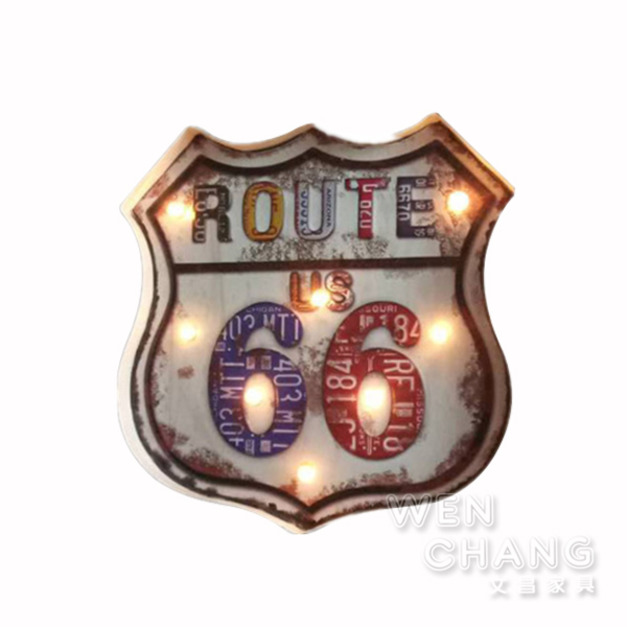 LOFT 美式鄉村工業風 復古 66 ROUTE 第66號公路LED壁掛 掛飾 Z004 -A