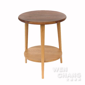 北歐風 胡桃木 白橡木 圓形雙層桌 床邊桌 茶几 TTB023