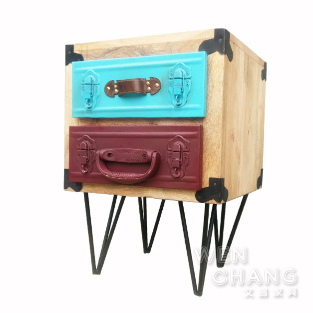 LOFT 工業風 做舊 材質混搭 希特工具箱皮箱床頭櫃 CB067《出清品 不接受退換貨》