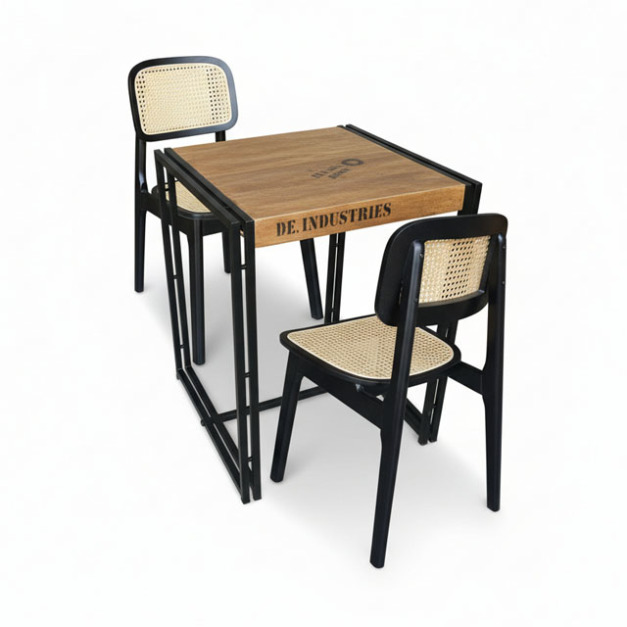 【希特餐桌｜安心搭配系列 NO9.】希特餐桌 &times; 藤編餐椅（侘寂黑 / 原木藤編）2026 開店成家餐桌椅組合推薦 一桌二椅 小坪數與商空首選