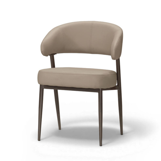 【商空指定】半月可頌餐椅 (奶茶灰貓抓皮) - 圓弧包覆/質感咖啡鐵腳/網美咖啡廳首選 CHR074