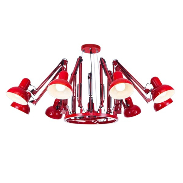 【奧拉 Aura】幾何流動藝術裝置：赤紅 9 頭可調式蜘蛛吊燈 E27｜商空燈飾/餐酒館/現代小宅跳色首選 LC105