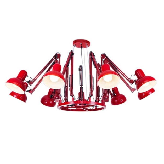 【奧拉 Aura】幾何流動藝術裝置：赤紅 9 頭可調式蜘蛛吊燈 E27｜商空燈飾/餐酒館/現代小宅跳色首選 LC105
