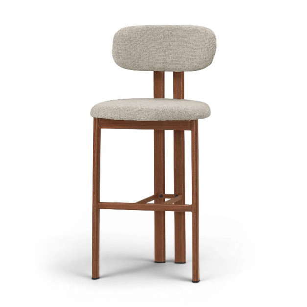 【莫里 Moly】北歐風木紋金屬高吧檯椅 STT056L (坐高76.5cm)｜亞麻布軟墊/商空咖啡廳高腳椅 (雙色可選)