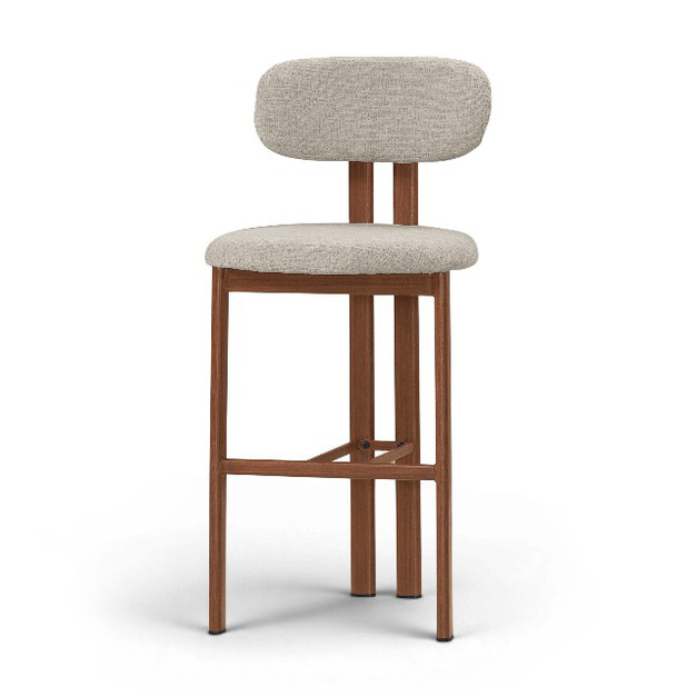 【莫里 Moly】北歐風木紋金屬高吧檯椅 STT056L (坐高76.5cm)｜亞麻布軟墊/商空咖啡廳高腳椅 (雙色可選)
