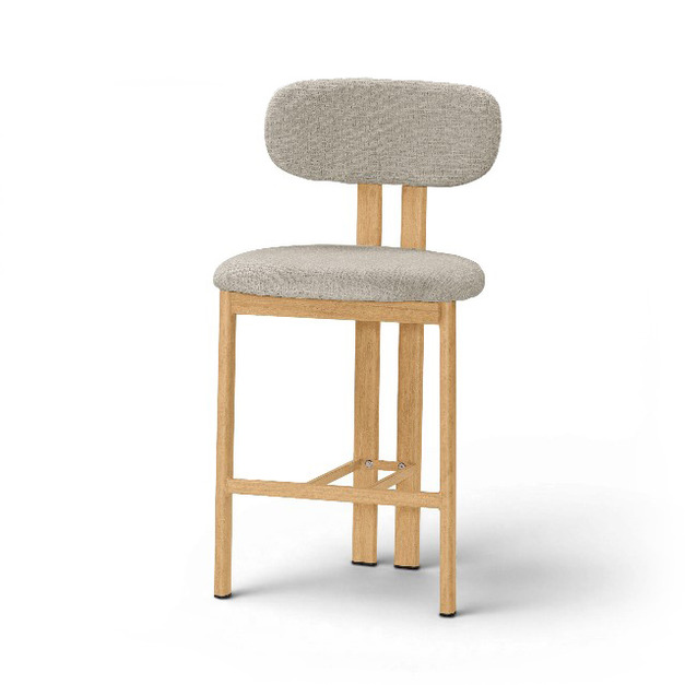【莫里 Moly】北歐風木紋金屬中島椅 STT056S (坐高66cm)｜亞麻布軟墊/居家廚房靠背高腳椅 (雙色可選)