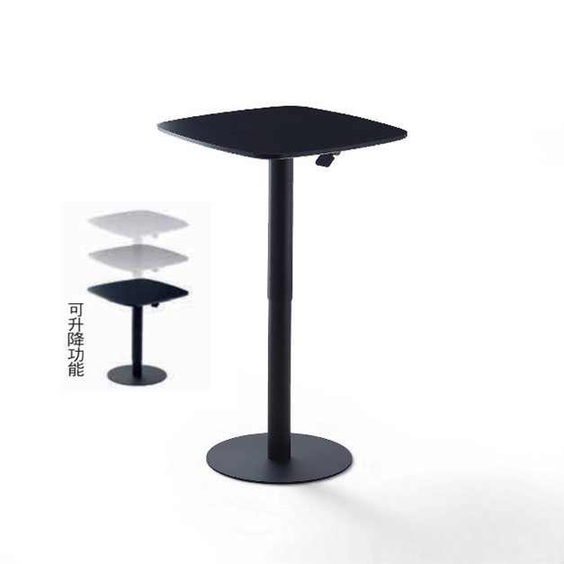 【黑曜 Obsidian】極簡黑方型氣壓升降吧檯桌 TBB020｜65-102cm無段調整/金屬單柱圓盤腳/商空多功能洽談桌