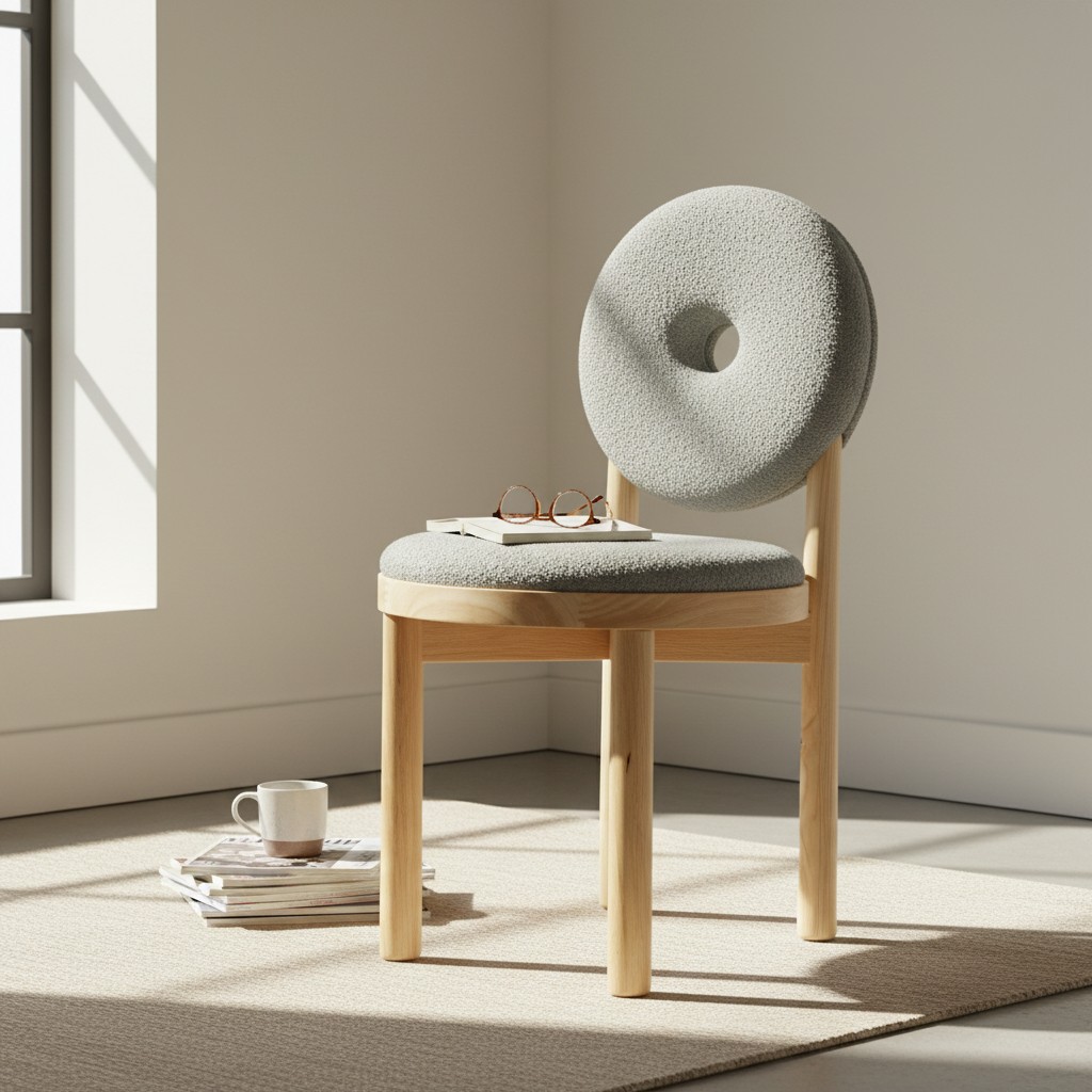 溫潤毛巾布實木材質餐椅 甜甜圈造型 百搭不無聊