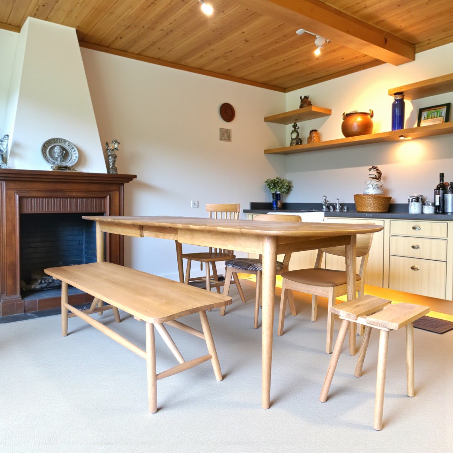 北歐風白橡木長凳