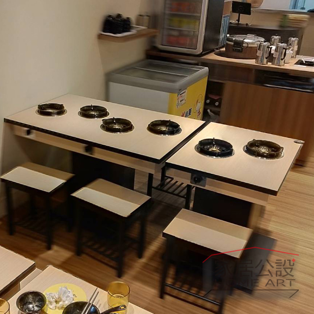 平價火鍋店美耐板雙人四人餐桌椅與瓦斯爐配置案場|家居公設