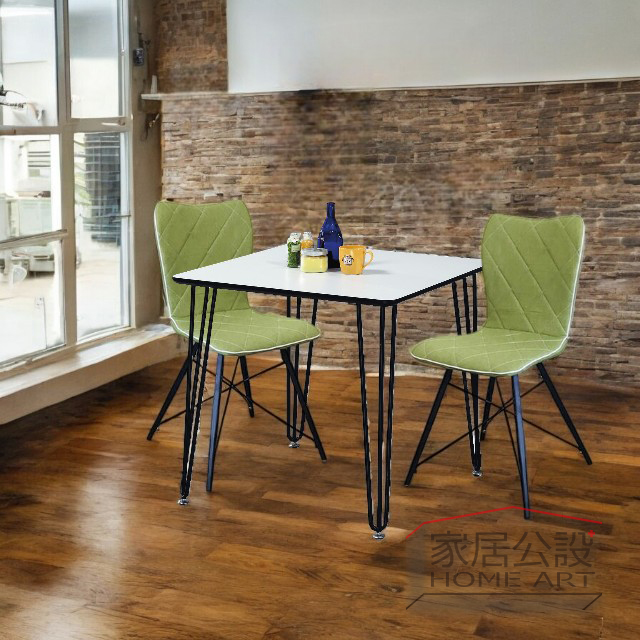 綠色搭配白色桌子,可營造清新活力感