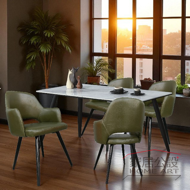 搭配工業風軍綠皮餐椅