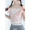 【jnauxz】現貨S!! 蕾絲芭比 設計感不規則拚色粉色蕾絲吊帶_1
