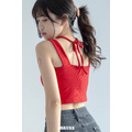 【jnauxz】紅色線條綁帶露背背心