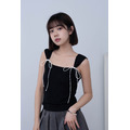 【jnauxz】心動芭蕾 簡約褶皺撞色蝴蝶結綁帶背心