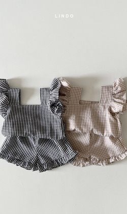 韓版捲邊無袖格子套裝(黑咖66-100)