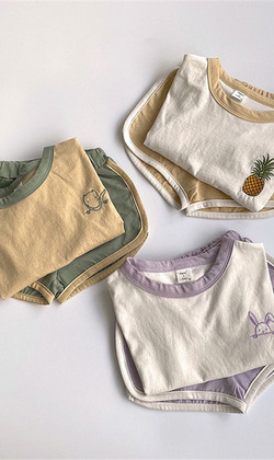 韓版純棉可愛運動風套裝(黃紫藍66-100)