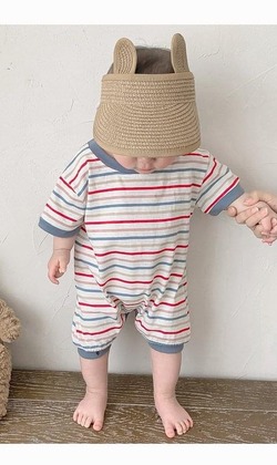 純棉條紋短袖連身衣(66-90)