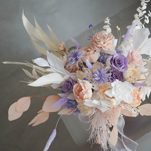 自然風格永生花捧花粉紫色系