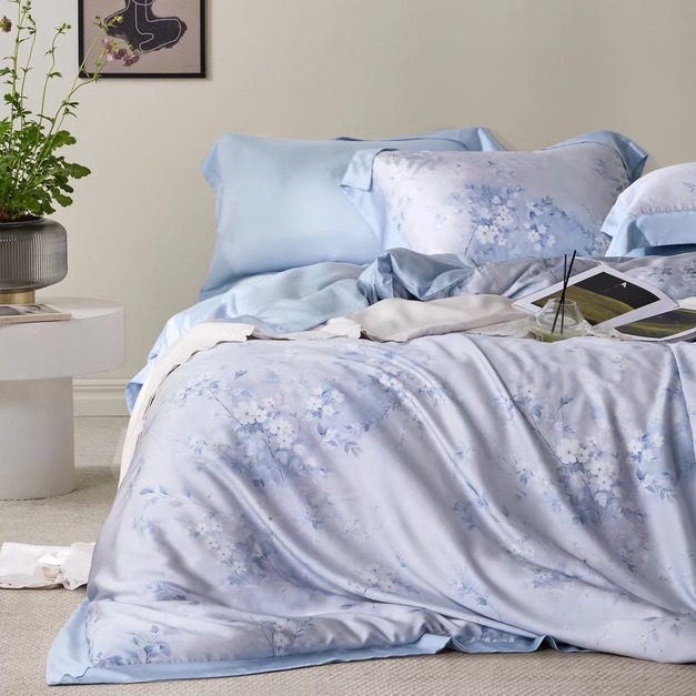 【閑野吉吉/藍】60支100%尊爵木漿純天絲床包兩用被四件組-古典尊爵