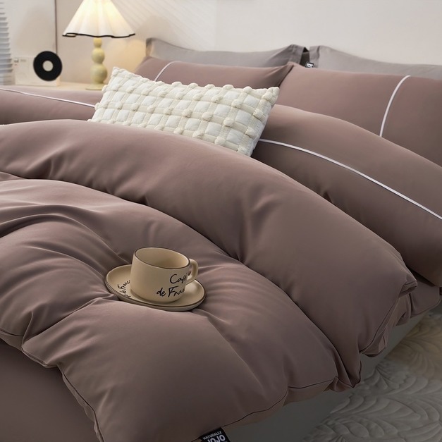 防皺天絲床包兩用被組 素色-可可棕