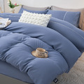 防皺天絲床包兩用被組 素色-微醺藍
