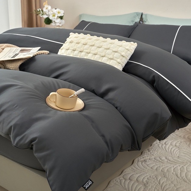 防皺天絲床包兩用被組 素色-暮色灰