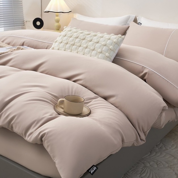 防皺天絲床包兩用被組 素色-松果褐